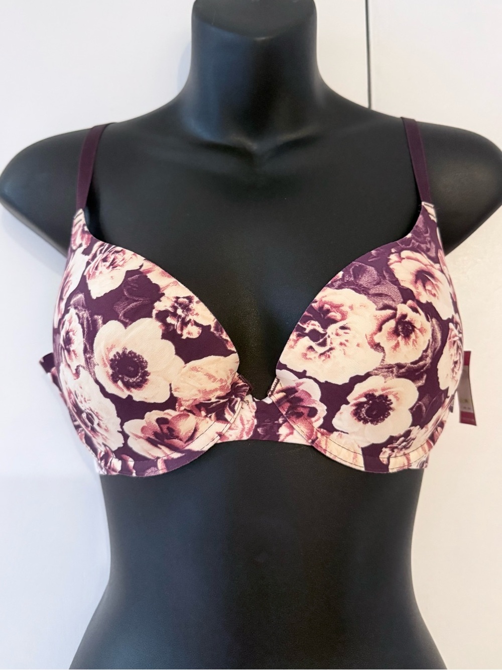 Vince Camuto Plum Floral Push-Up Bra with Cream Flowers